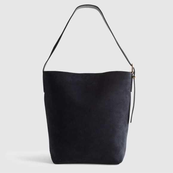 Madewell “The Essential” navy suede bucket bag deep indigo blue, gold buckle NEW - Picture 4 of 13